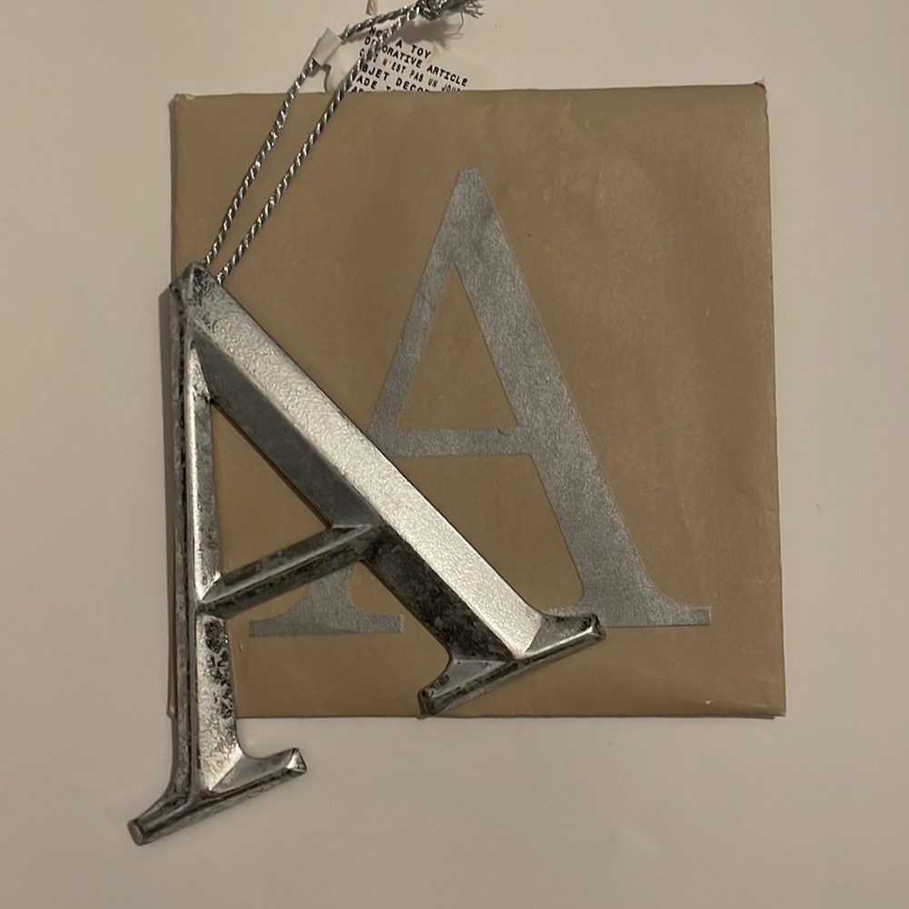 Restoration Hardware Letter A Ornament, Silver Metal